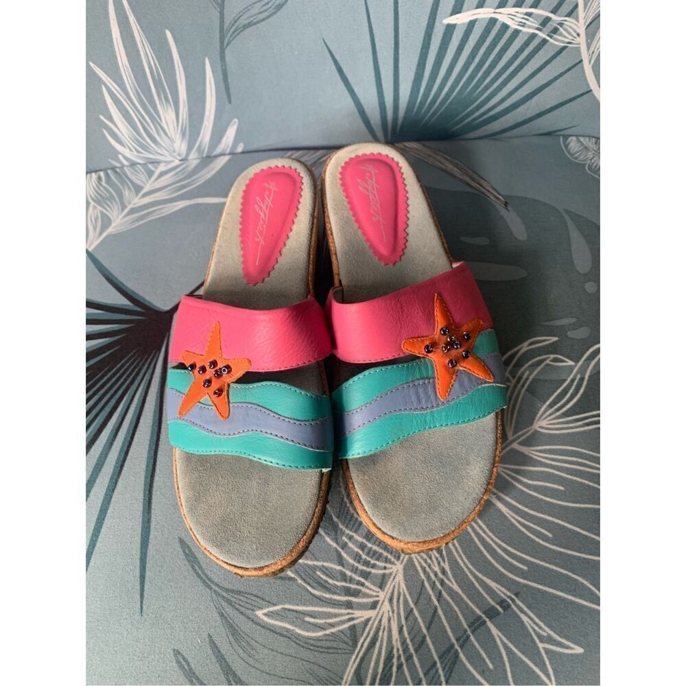 Art effects Brazil Starfish Leather Wedge Slide Sandals Shoes 8.5